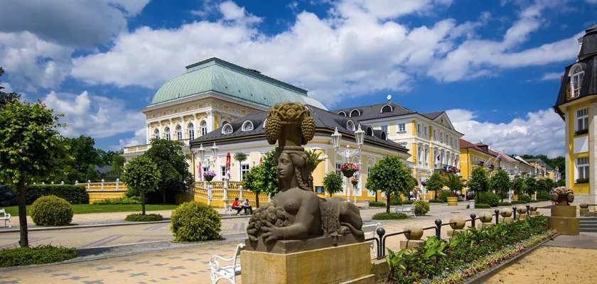 Spa center - pedestrian precinct in small spa town Frantiskovy Lazne (Franzensbad) in the west part of Czech Republic
